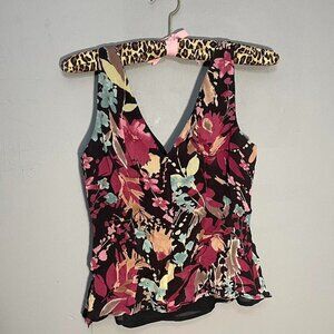 black and pink floral tank top with a v-neck